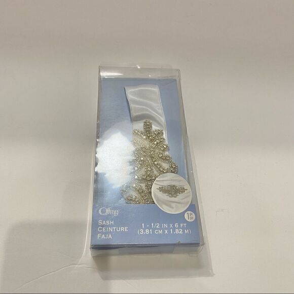 Offray Sash White Satin Ribbon Beaded Rhinestone - Picture 2 of 7